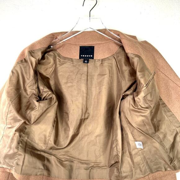 Trouve Blazer Jacket Single Button Cropped Wool Blend Tan Black Notched SMALL - Picture 8 of 8